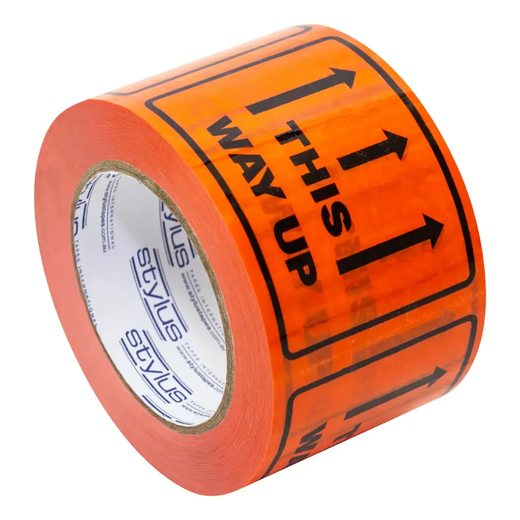 Label Tape This Way Up 75mm x 50m PVC Black/Orange