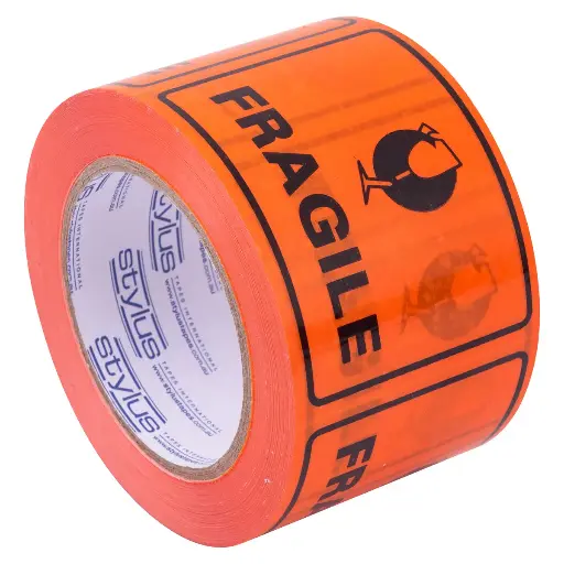 [5000] Label Tape Fragile 75mm x 50m PVC Black/Orange