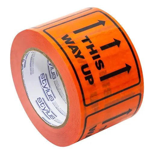 [5002] Label Tape This Way Up 75mm x 50m PVC Black/Orange