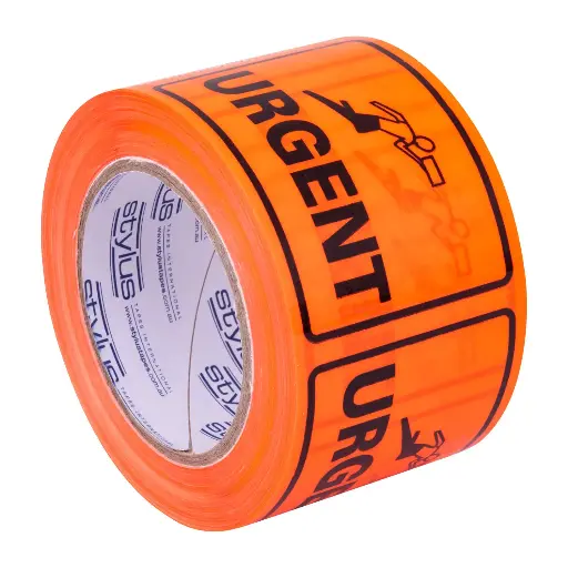 [5003] Label Tape Urgent 75mm x 50m PVC Black/Orange